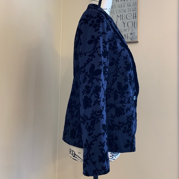 OLD NAVY CROPPED BLAZER NAVY BLACK VELVET FLORAL - Picture 6 of 13